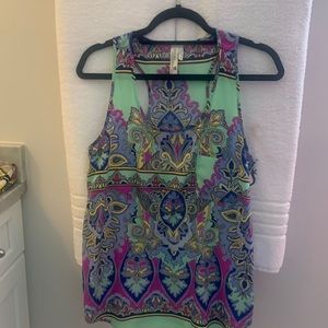 Boutique boho racer back paisley tank, size Medium, seafoam/purple/blue combo